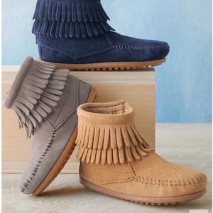 Minnetonka Double Fringe Boots   Color - Taupe